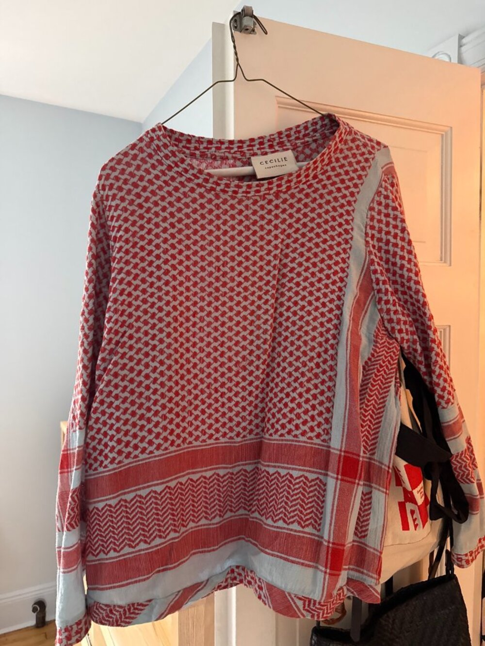 Cecilie Copenhagen Red Keffiyeh Print Blouse, Size M